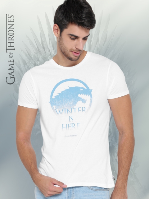 

Game of Thrones by Kook N Keech Men White Printed Round Neck T-shirt