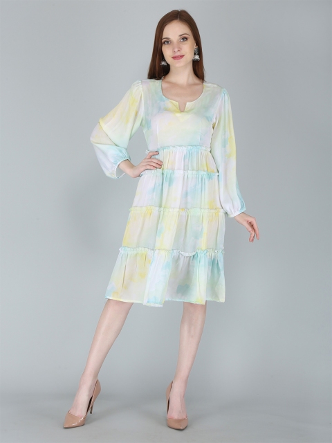 

OMASK Women White & Blue Satin Dress