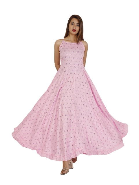 

OMASK Women Pink Floral Maxi Dress