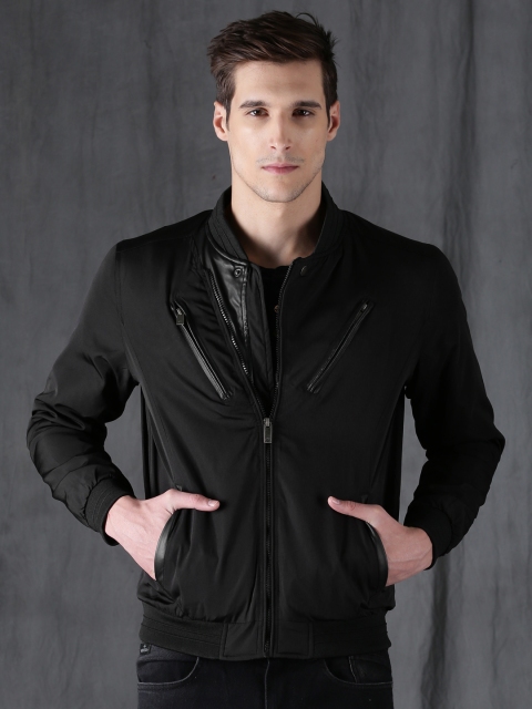 

WROGN Men Black Slim-Fit Solid Biker Jacket