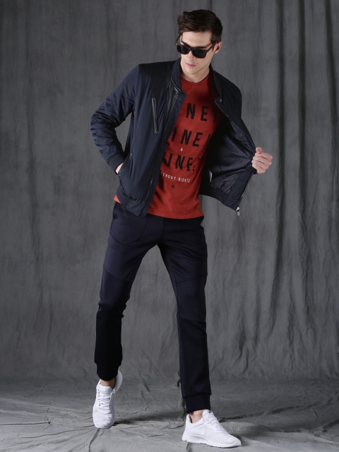 

WROGN Men Navy Solid Bomber Jacket, Navy blue