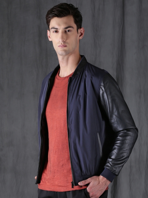 

WROGN Men Navy Blue Slim Fit Solid Bomber Jacket
