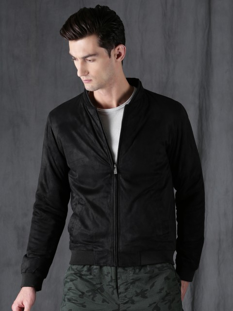 

WROGN Men Black Solid Slim-Fit Bomber Jacket