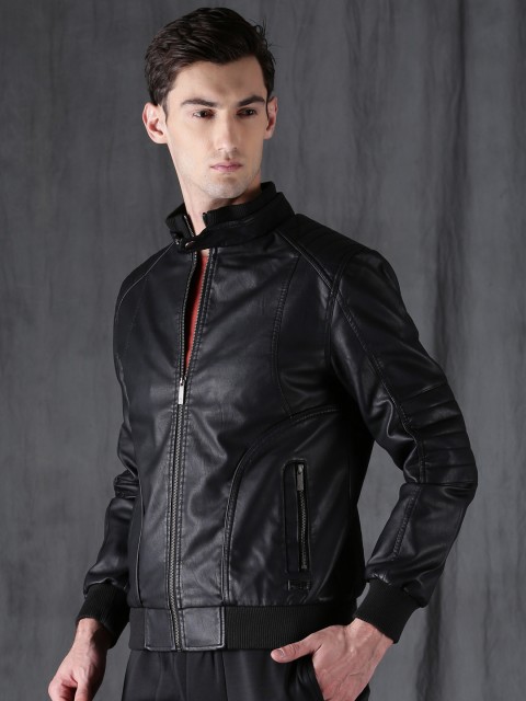 

WROGN Men Black Solid Biker Jacket
