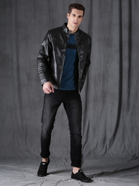 

WROGN Men Black Solid Biker Jacket