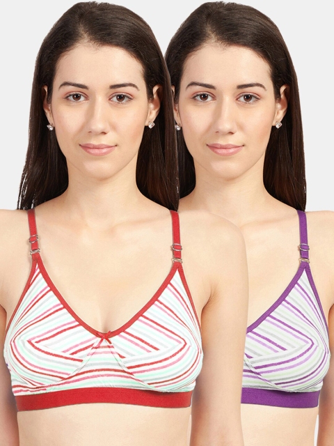

Sonari Women Pack of 2 Purple & White Striped Pure Cotton Non-Padded Bra