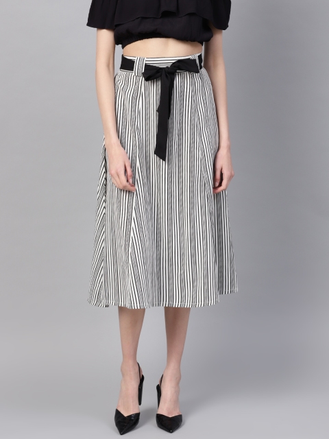 

SASSAFRAS Black & White Striped Midi A-Line Skirt