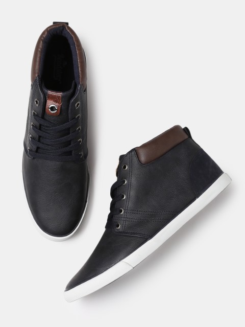 

Roadster Men Navy Blue Solid Synthetic Mid-Top Sneakers