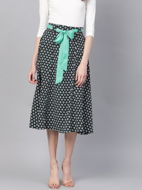 

SASSAFRAS Black & White Floral Print Midi A-Line Skirt