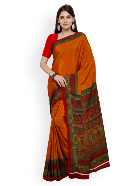 

Ligalz Rust Orange Solid Poly Crepe Saree