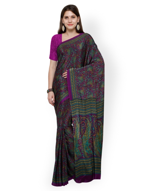 

Ligalz Purple Printed Poly Crepe Saree