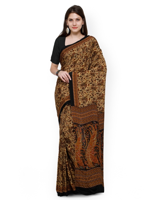 

Ligalz Beige Paisley Print Poly Crepe Saree