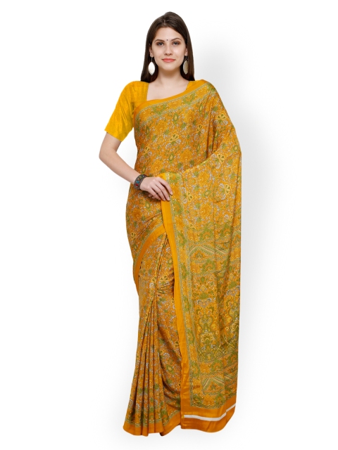 

Ligalz Yellow Printed Poly Crepe Saree
