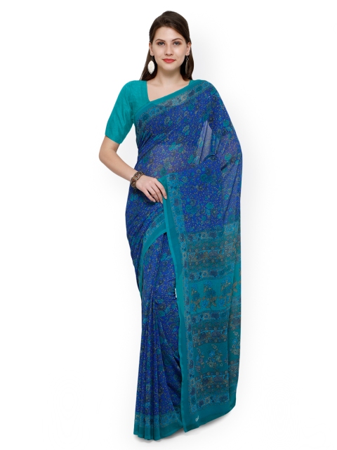

Ligalz Blue Floral Print Pure Georgette Saree