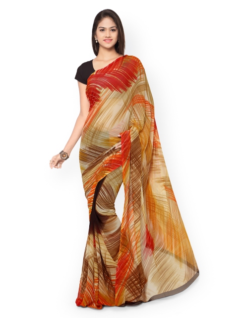 

Ligalz Beige Printed Poly Georgette Saree