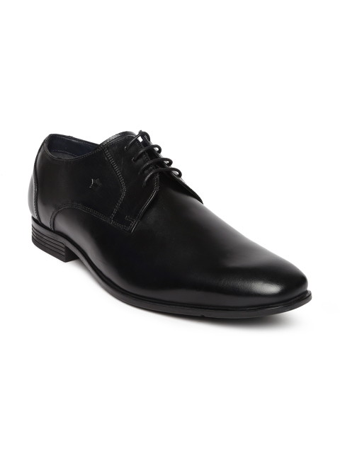 

Louis Philippe Men Black Square-Toed Leather Derby Shoes