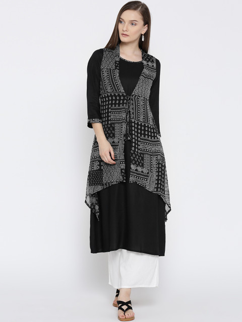 

Ayaany Women Black Printed Layered A-Line Kurta