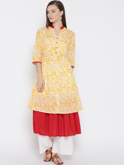 

Ayaany Women Yellow & White Floral Print A-Line Kurta