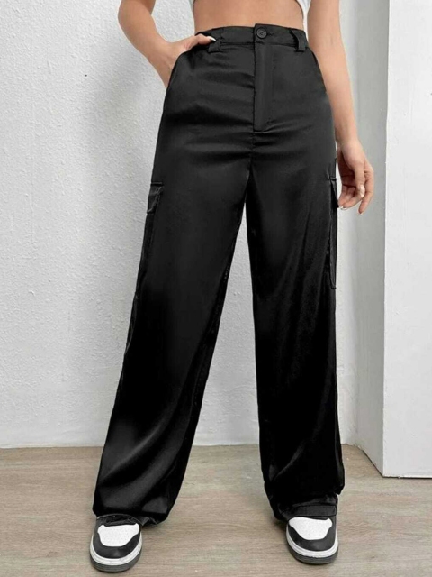

BROADSTAR Women Black Relaxed Straight Leg High-Rise Easy Wash Trousers