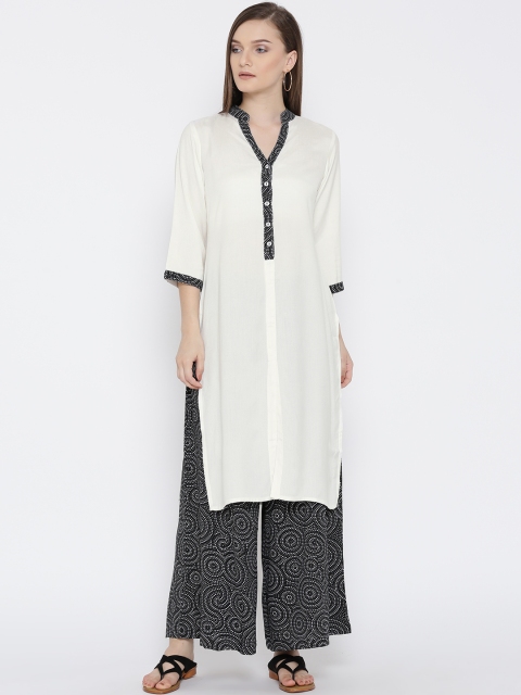 

Ayaany Women White & Black Kurta with Printed Palazzos