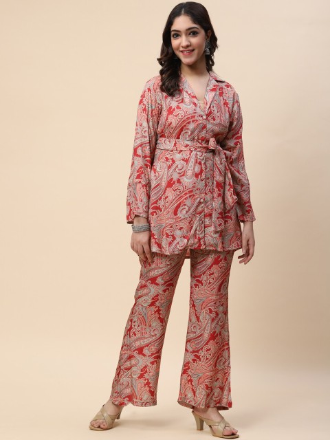 

Meena Bazaar Women Printed Top With Trousers, Red