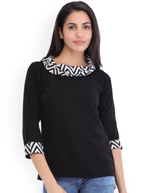 

Cottinfab Women Black Printed Detail Top