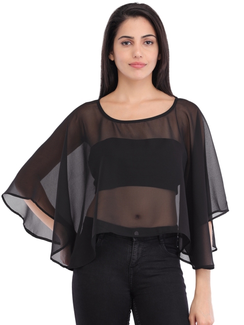 

Cottinfab Women Black Solid Sheer Poncho Top
