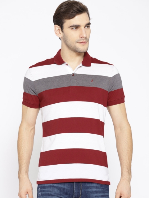 

John Players Men Maroon & White Striped Polo Collar T-shirt