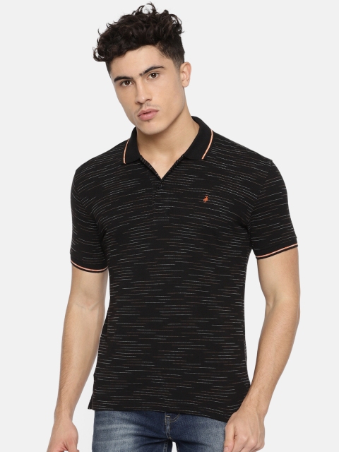 

John Players Men Black Striped Polo Collar T-shirt
