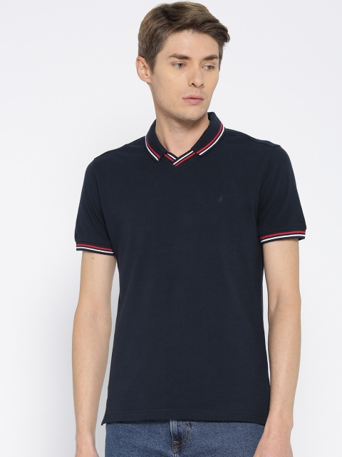 

John Players Men Navy Blue Solid Polo Collar T-shirt