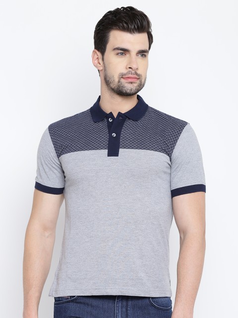 

John Players Men Grey Melange Self-Design Polo Collar T-shirt