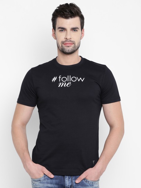 

John Players Men Black Printed Round Neck Pure Cotton T-shirt