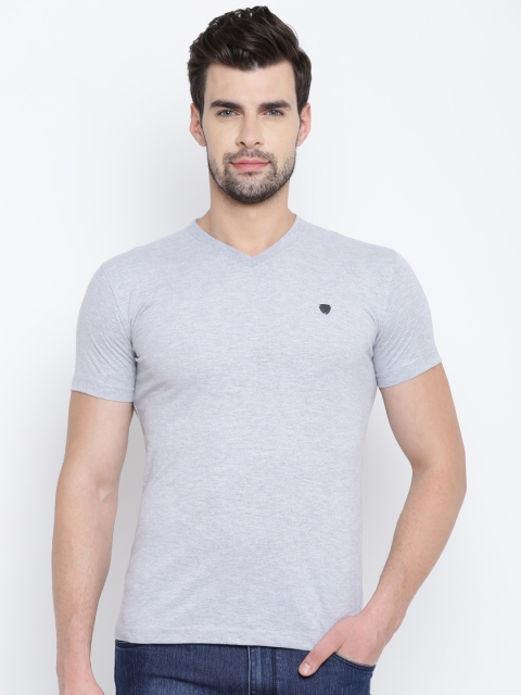 

John Players Men Grey Melange Solid V-Neck T-shirt