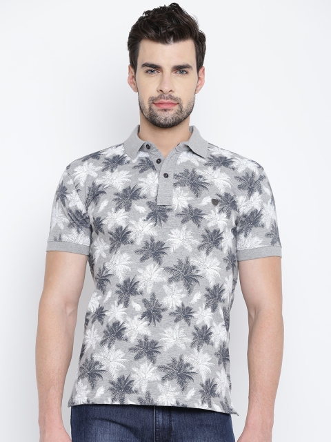 

John Players Men Grey Melange Printed Polo Collar T-shirt