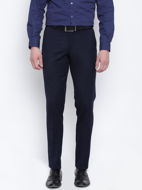 

John Players Men Navy Slim Fit Self-Design Formal Trousers, Navy blue