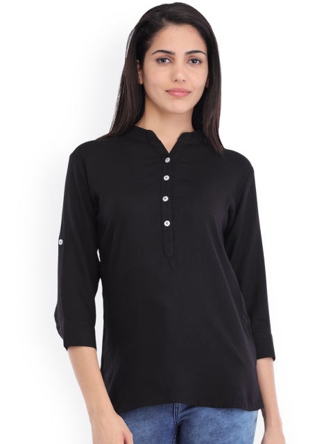 

Cottinfab Women Black Solid Shirt Style Top