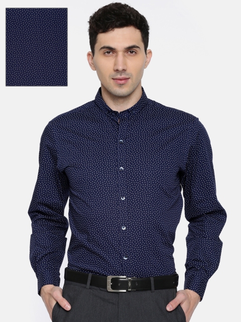 

John Players Men Navy Blue & White Slim Fit Printed Formal Shirt