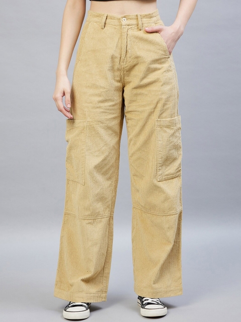 

DELAN Women Beige Relaxed Slim Fit High-Rise Easy Wash Trousers