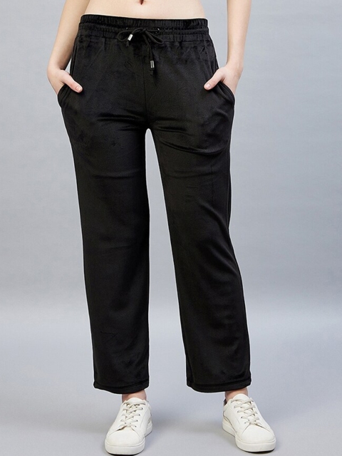 

DELAN Women Black Solid Cotton Regular Fit Track Pants