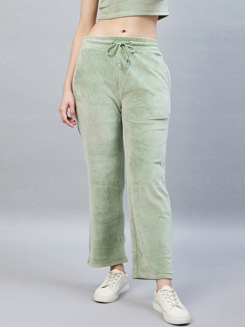 

DELAN Women Green Solid Cotton Regular Fit Track Pants