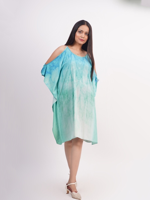 

Rajoria Instyle Women Teal Tie and Dye Printed Kaftan Dress