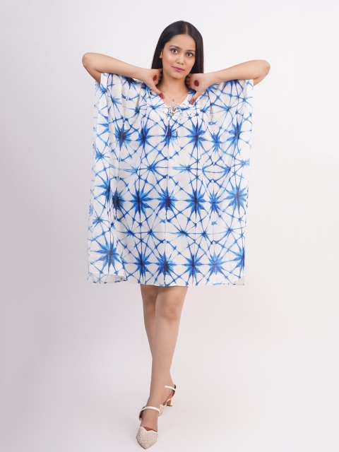 

Rajoria Instyle Women White Tie and Dye Dyed Printed Kaftan Dress