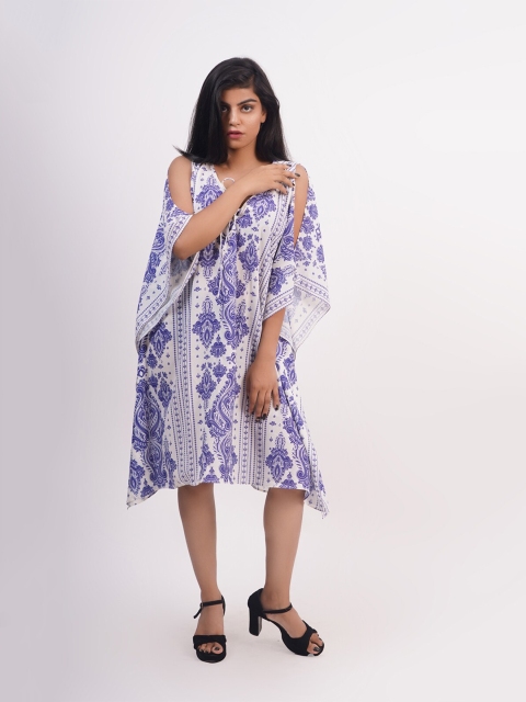 

Rajoria Instyle White & Blue Ethnic Motifs Kaftan Dress