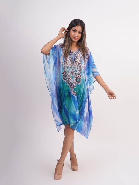 

Rajoria Instyle Turquoise Blue & Green Ethnic Motifs Kaftan Dress