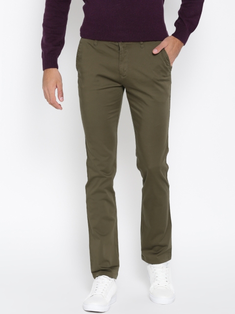 

Wills Lifestyle Men Olive Green Slim Fit Solid Casual Trousers