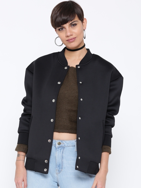 

FOREVER 21 Women Black Solid Bomber Jacket