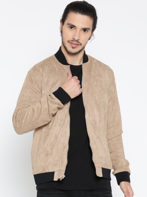 

FOREVER 21 Men Beige Solid Bomber Jacket