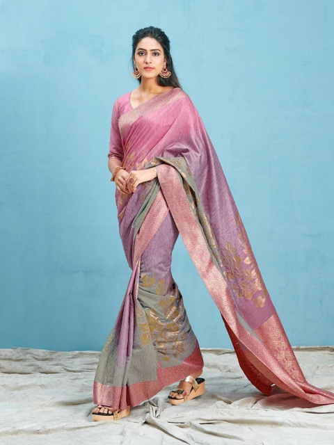 

KARAGIRI Pink & Green Woven Design Cotton Saree
