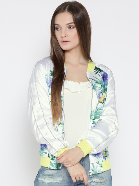 

FOREVER 21 Women White Printed Bomber Jacket