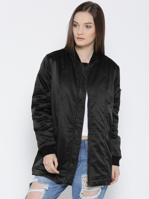 

FOREVER 21 Women Black Solid Sporty Jacket